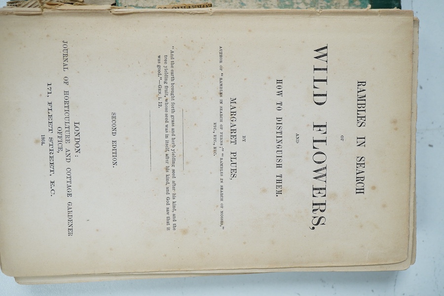 Three books to include Rambles In Search of Wild Flowers and How to Distinguish Them, by Margaret Plues, second edition